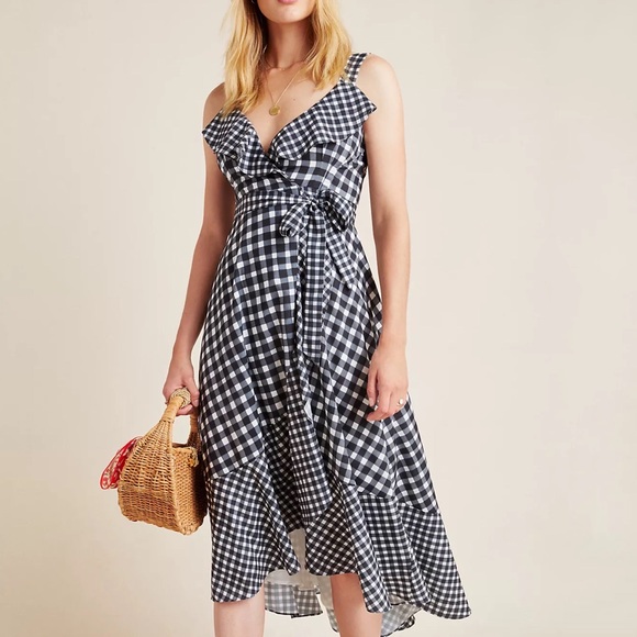 Anthropologie Dresses & Skirts - Anthropologie Allison Gingham Ruffle Wrap Dress